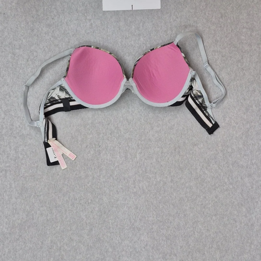 PINK Victoria's Secret Women Bra 34D Green Leaf Floral Push Up Underwire READ